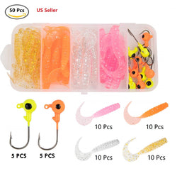 50-Piece Soft Fishing Lures Kit for Bass - Realistic Grub Baits for Salt & Freshwater