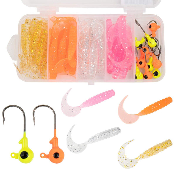 50-Piece Soft Fishing Lures Kit for Bass - Realistic Grub Baits for Salt & Freshwater