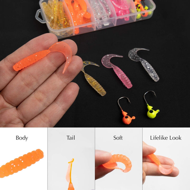 50-Piece Soft Fishing Lures Kit for Bass - Realistic Grub Baits for Salt & Freshwater